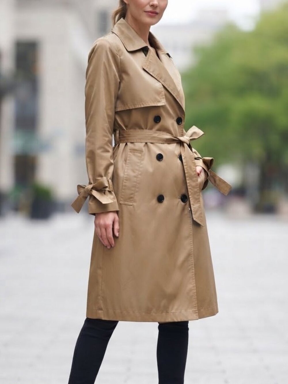 NWT a.peach Tan Rain Trench Coat Sz Large Double Breasted Belted Classic Preppy